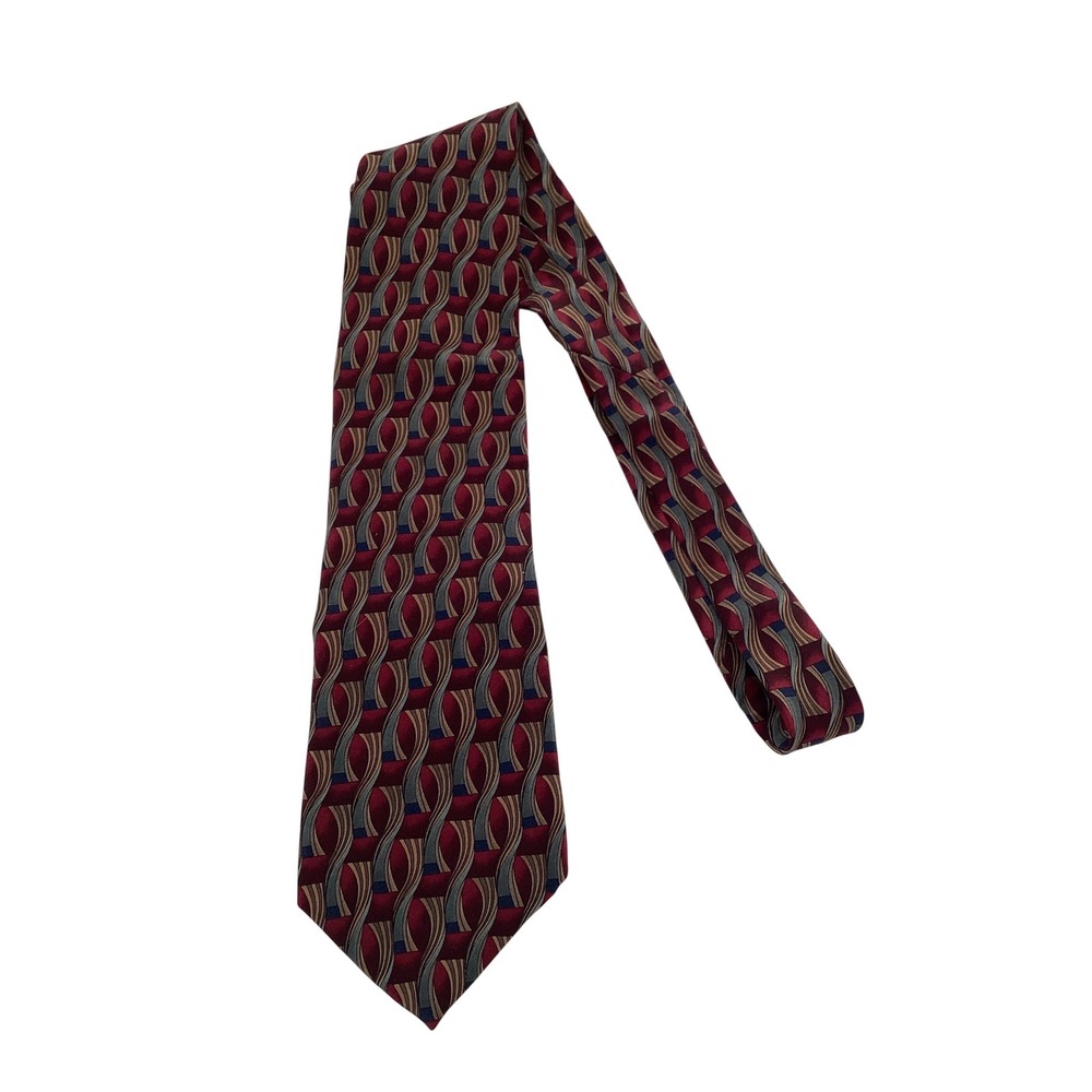 Cocktail Collection‎ Mens Silk Necktie Burgundy Gold Geometric Abstract